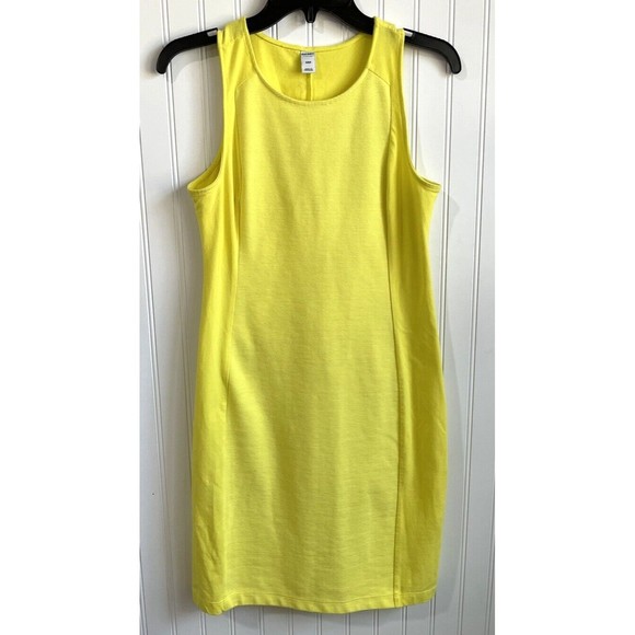 Old Navy‎ Womens Small Neon Yellow Bodycon Dress Sleeveless Knit Rib Stretch - Picture 1 of 9